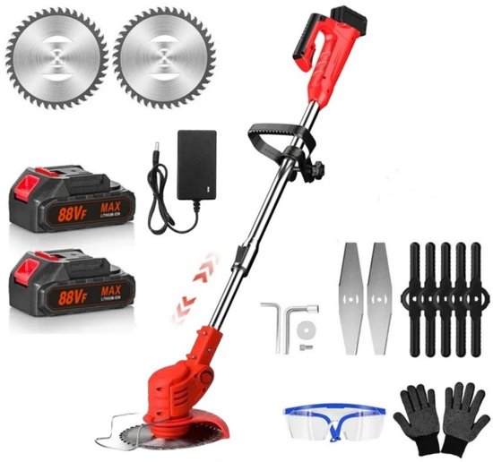 Traumheim®Kantenmaaier - Grastrimmer - Bosmaaier - Incl. 2 accu's en lader - Rood van Traumheim