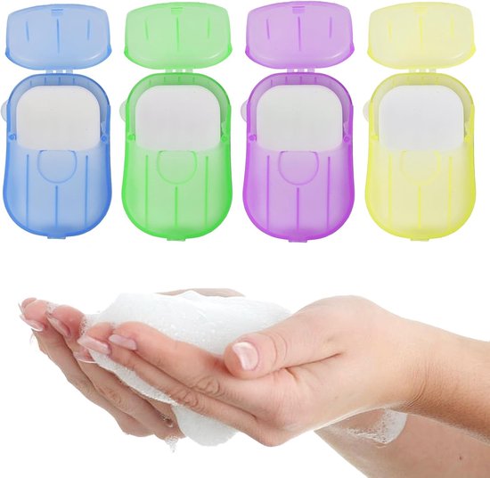 Travel Soap Paper - Disposable Hand Wash - 4 Boxes Portable Foaming Soap Flakes voor Camping en Hiking van Merkloos	