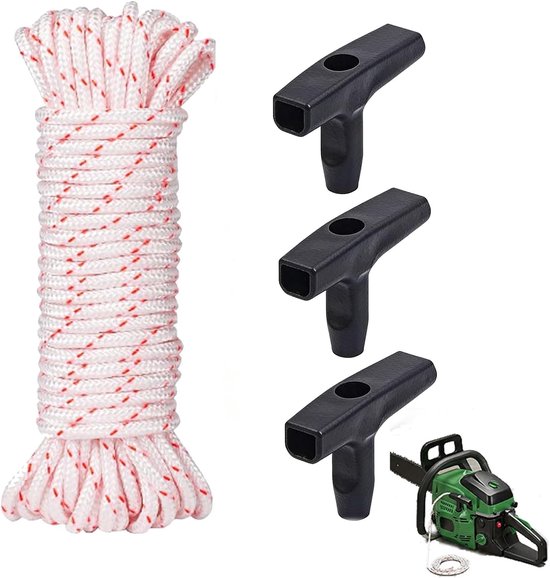 Trekstarter Set - Startkabel Met Handvat - Gereedschap Starten - 3 Ergonomische Grepen - 10 Meter 3mm - Wit Oranje Zwart