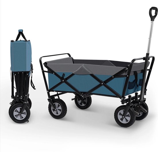 Trendy bolderkar 'Sep'- Opvouwbaar - 100ltr / 80 kg - 4 all-terrain banden - Blauw/Grijs - Draaibaar - Multifunctioneel - Kinderen - Boodschappen - Picknick van Ilovemomo