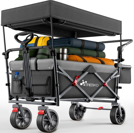 TRESKO® Opvouwbare bolderkar met dak, koelvak en zijrolgordijnen | Handwagen maximaal belastbaar tot 150 kg | Transportwagen met massief rubberen banden en vastzetrem (voor en achter) en 3-punts van Merkloos	
