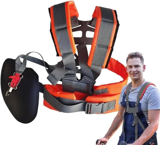 Trimmer Harnas - Trimmer Schouderriem - Onkruid Wacker Harnas - Verstelbaar harnas - Dubbele Schouder Nylon Onkruid Wacker Riem - met comfortabele vulling - voor grasmaaiers, tuin- en bosmaaiers - oranje en grijs van Merkloos	