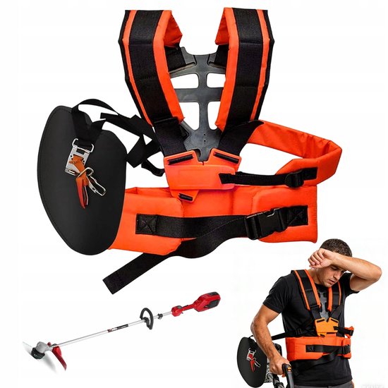 Trimmer Harnas - Trimmer Schouderriem - Schouderriem voor grasmaaier - Zwart/oranje 50x36cm Polyester - Universeel & Comfortabel - voor grasmaaiers, tuin- en bosmaaiers van Merkloos	