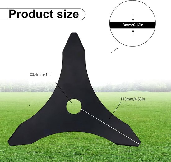 Trimmerkop met drie tanden en mulchmessen – set van 2 stuks – gat 25,4 mm – zwart van Merkloos	