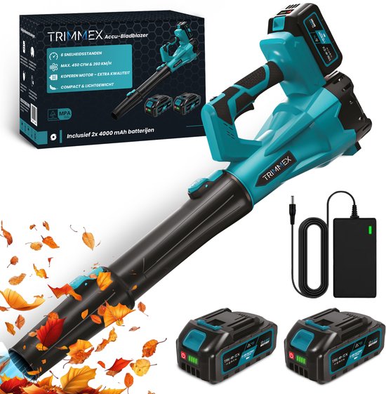 Trimmex Accu Bladblazer 20V – blazer - luchtsnelheid 260 km/u - extra krachtige 2x 4.0Ah accu van Merkloos	