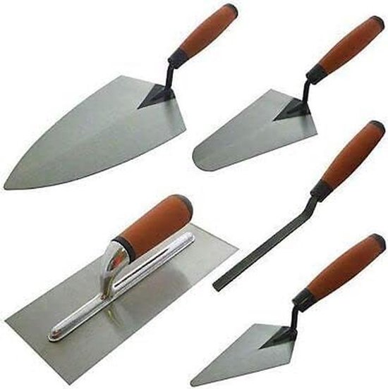 Troffel Set - Metselgereedschap - Metselen en Tegelen - 5 Delige Set - 44 x 13 x 14 cm - Zilver