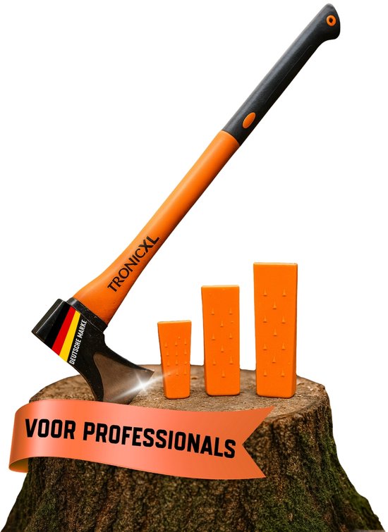 TronicXL AXT 2000G Houthakbijl 3,1kg met 2000g stalen kop + 3 splijtkeilen – 88cm fiberglas steel met antislip greep – Inclusief beschermhoes – Ideaal voor hout hakken & bomen vellen van TronicXL