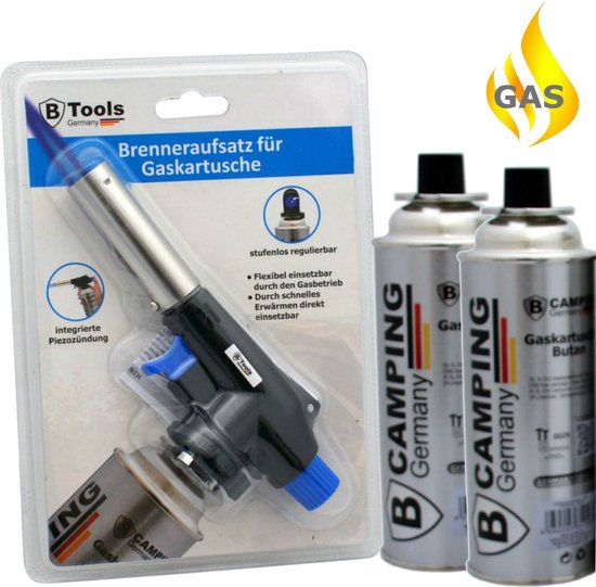 TronicXL hand-onkruidbrander + 4 patronen butaangas - onkruidverdelger gasbrander, vlambrander, gas-onkruidbrander, vlamwerper met piëzo-ontsteking- van TronicXL