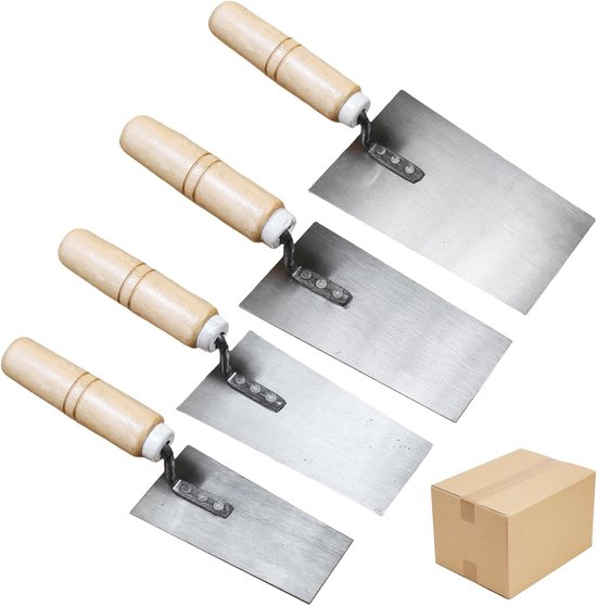 Trowel set 4-delig - roestvrij staal - houten handvat - ideaal voor stukadoren - ShopVlot