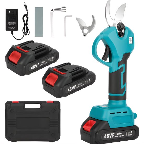 Truskore Elektrische Snoeischaar - Draadloos - Professioneel Takkenschaar voor 28 & 40mm - Tuinschaar - Heggenschaar op Batterij - Inclusief Opberkoffer, 2 Accu's & Reserve Set Snoeimes van Merkloos	