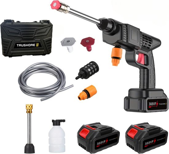 Truskore - Hogedrukreiniger - Inclusief 2 Batterijen - Geschikt voor Auto, Tuin, Balkon en Meer - Krachtigere Reinigingskracht van Truskore