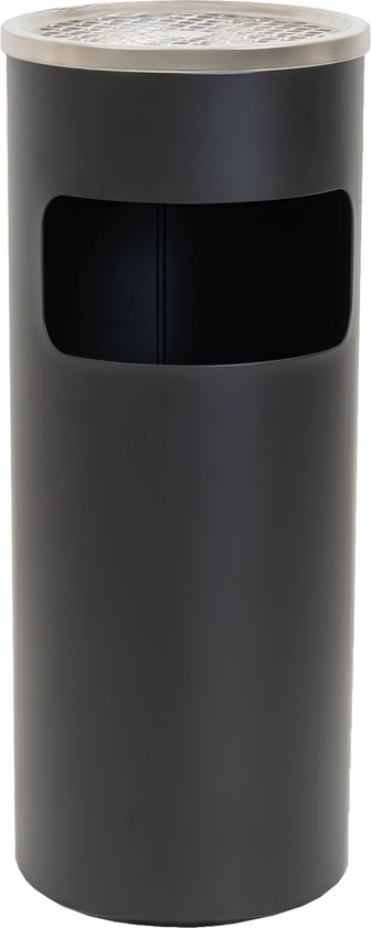 TRUTZHOLM Afvalbak met Asbak 30L Zwart - 2-in-1 Buitenafvalbak Metaal - Heavy Duty Staande Asbak Vuilnisbak Poedercoating