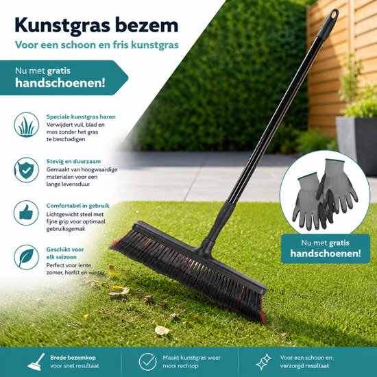 Tuilana ® - Kunstgrasbezem - 40 cm - Metalen steel - Telescopisch - 140 cm