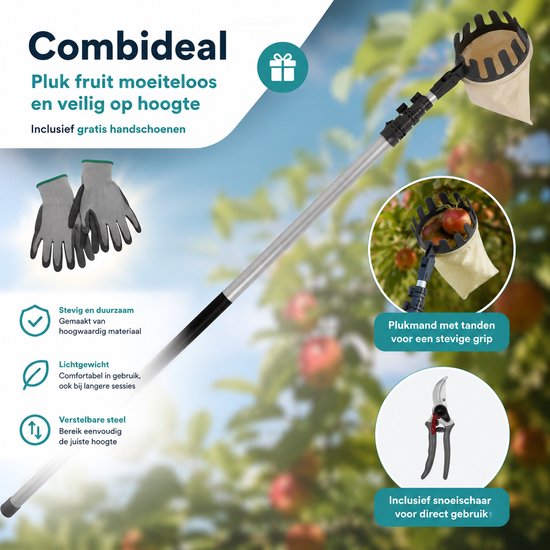 TuilanaÂ® - Fruitplukker - Aluminium - Met PREMIUM snoeischaar - Nu met GRATIS tuinhandschoenen