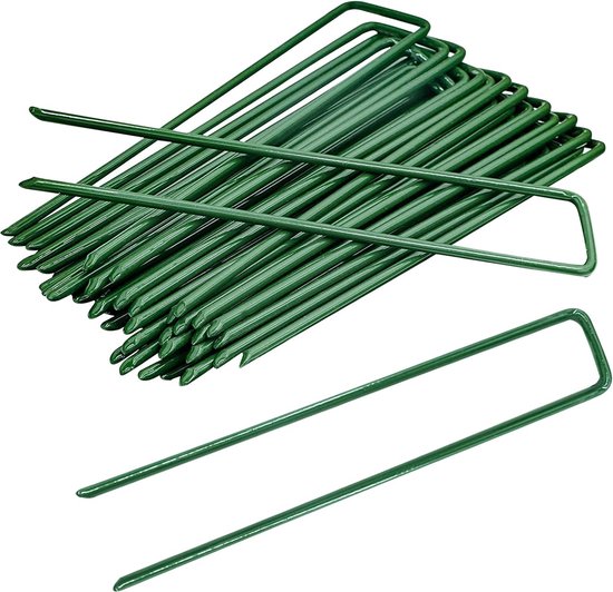 Tuin beveiligen haringen, 6 inch tuin palen gegalvaniseerd landschap nietjes, groene tuin U-vormige netpennen metalen gras pinnen beveiligen pinnen Spikes voor onkruid barrière stof (20 stuks) van Merkloos	