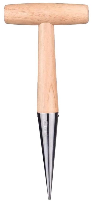 Tuin Dibber - Bodemponker Zaailing - Zaden Planten - Ergonomisch Houten Handvat - 28 cm Lengte - Zilver Hout
