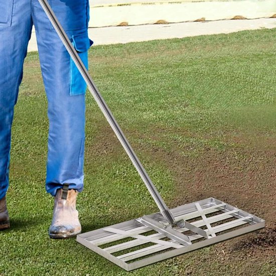 Tuin Egaliseer Rake - Gazon Schraper - Bodem Voorbereiden - Roestvrij V2A Staal - 85 x 35 cm - Zilver