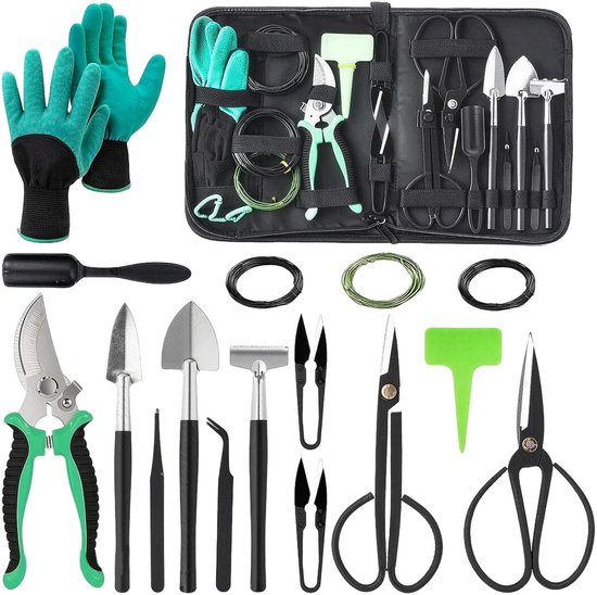 Tuin Gereedschap Set - Bonsai Tools - Planten Verzorgen - 24 Delig - 38x28x6 cm - Groen