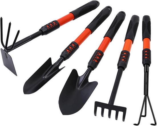 Tuin Gereedschap Set - Handgereedschap Tuinieren - Planten Verzorgen - Ergonomische Handgrepen - 5 Delig - Zwart