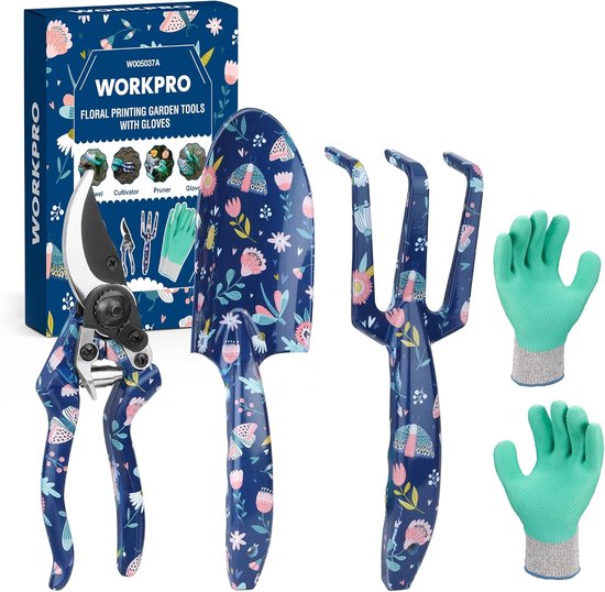 Tuin Gereedschap Set - Klusset Tuinieren - Planten Verpotten - Compleet Met Handschoenen - 29x23x5 cm - Blauw