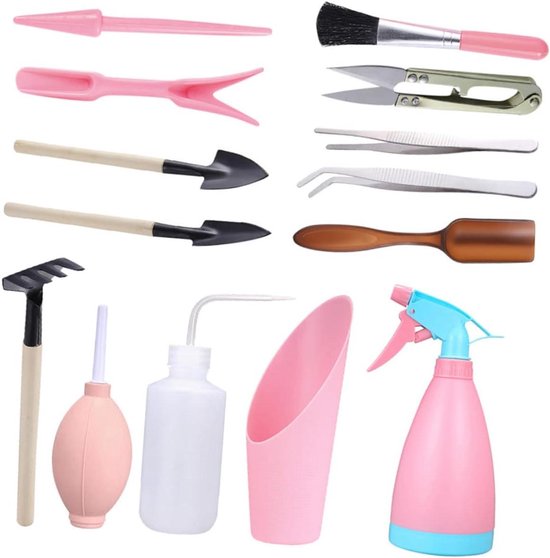 Tuin Gereedschap Set - Mini Planten Hulpmiddelen - Planten Verpotten - Ergonomisch Handvat - 14 Stuks - Diverse Kleuren