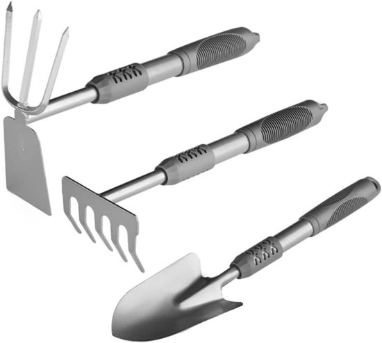 Tuin gereedschap set - Mini schep - Planten verpotten - Roestvrij aluminium - 44 x 9 cm - Zilver
