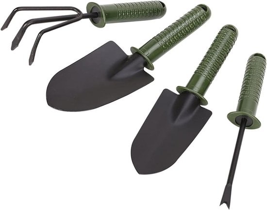Tuin Gereedschap Set - Mini Schop Hark - Planten Verzorgen - Plastic Handvat - 4 stuks - Groen Zwart