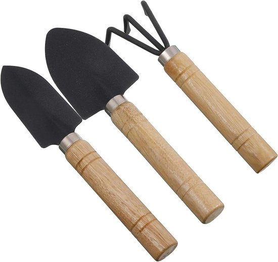 Tuin Gereedschap Set - Mini Spade Klauw - Planten Verpotten - Ergonomisch Ontwerp - 3 Delig - Houtkleurig