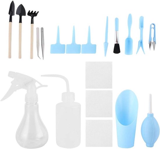 Tuin Gereedschap Set - Planten Verzorging - Succulenten Verpotten - Lichtgewicht Draagbaar - 19 Delig - Blauw en Roze
