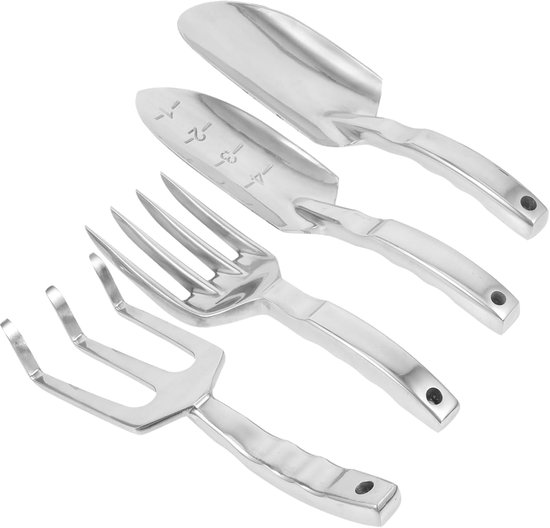 Tuin Gereedschap Set - Schep en Hark - Planten en Onderhouden - Ergonomische Handgrepen - 26.5 cm - Zilver