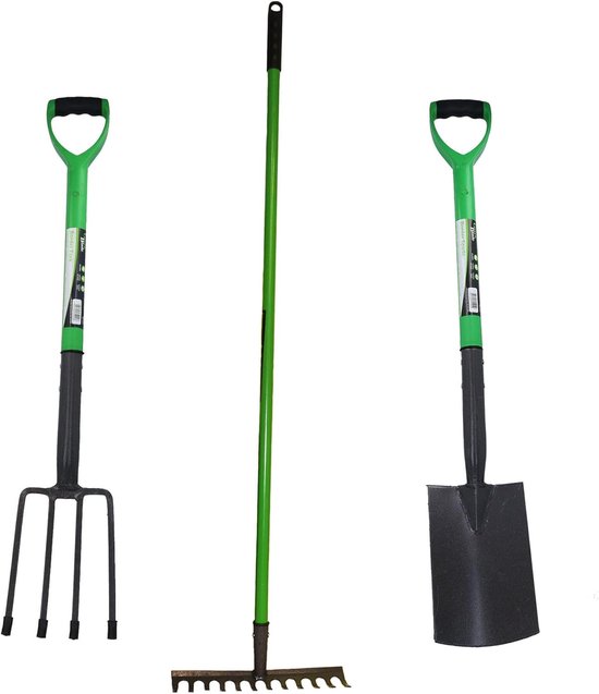 Tuin Gereedschap Set - Vork Spade Hark - Bodem Bewerken - Sterke Koolstofstaal - 92cm Lengte van Merkloos	