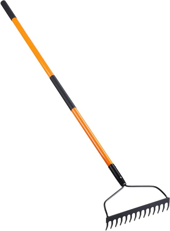 Tuin hark - Bladhark gazon - Bodem losmaken - 14 stalen tanden - 147 cm lengte - Oranje van Merkloos	
