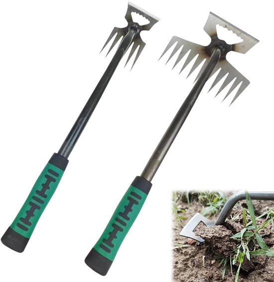 Tuin onkruidstekers - Onkruidverwijderaars - Onkruid wieden - Dubbele tand-sets - 38 x 18 x 7 cm - Groen van Merkloos	