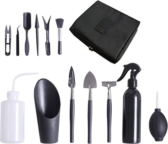 Tuin Planten Tool Set - Bonsai Gereedschap - Verpotten en Verzorgen - Ergonomische Handgrepen - 14 Stuks - Zwart
