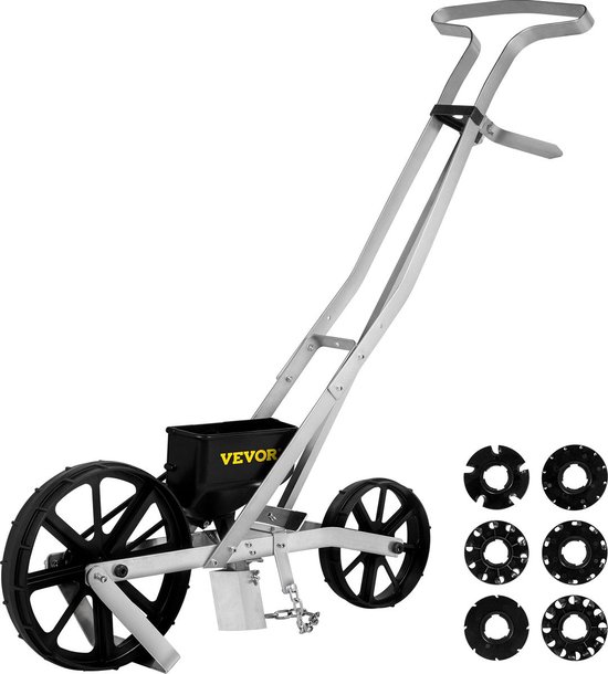 Tuin Push Zaaimachine - 78-84cm - Aluminium en ABS Rij Gewas Planter - met Zes Verwisselbare Zaadplaten en Rijmarkering - voor Het Zaaien van Verschillende Gewassen en Groenten van Merkloos	