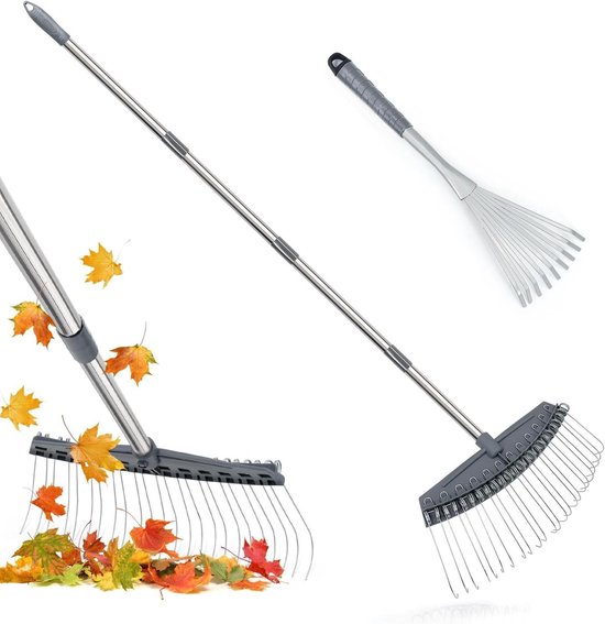 Tuin Rake Set - Verstelbare 64-160cm Yard Rake en 43cm Hand Rake - Gazonharken voor bladeren, riet, grind Leak Rake