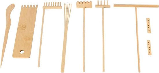 Tuin Rake Set - Zen Tuin Gereedschap - Zand Tuin Onderhoud - 7 Delige Kit - 50 g - Natuurlijk