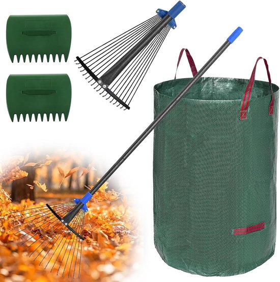 Tuin Reken Set - Bladverzamelaar Harken - Tuin Opruimen - Verstelbaar Handvat - 183 cm Lengte - Metaal