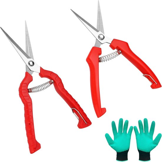 Tuin Scharen - Set van 2 - Kleine Snoeischaren met Tuinhandschoenen - Bonsai - Boom Scharen - Oogst Scharen - Snoeischaren - Tuin Scharen voor Planten - Bloemen van Merkloos	