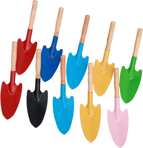 Tuin Schoppen Set - Kleine Schepjes - Planten Verpotten - Ergonomisch Houten Handvat - 10 Stuks - Kleurrijk