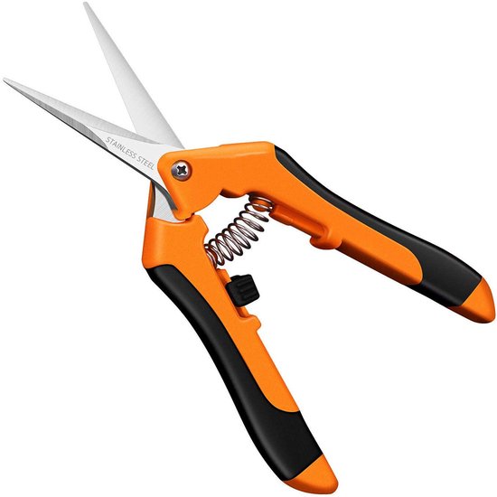 Tuin Snoeischaar - Roestvrijstalen Bladen - Nauwkeurig Snoeien - Tuinonderhoud - Met Veermechanisme - Voor Links & Rechts - Micropunt - Oranje - 16.5cm - 1 stuk van Merkloos	