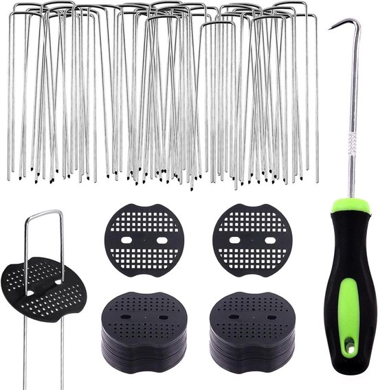 Tuin Stakes Kit - Nietels en Haken - Gazon Beveiligen - Versterkte Pakking - 101 Stuks - Zilver