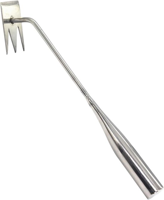 Tuin Weder Tool - Wortelverwijderaar Hark - Onkruid Verwijderen - Roestvrij Staal - 36 cm - Zilver