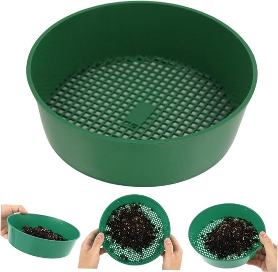 Tuin Zeef - Grindzeef Bodemzeef - Bodem Voorbereiden - Lippenrand Handvat - 21 cm - Groen