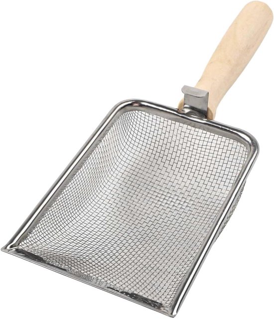 Tuinaarde Zeef - Compostzeef Zandzeef - Grond Voorbereiden - Roestvrij Staal Hout - 28 x 10 x 5 cm - Zilver