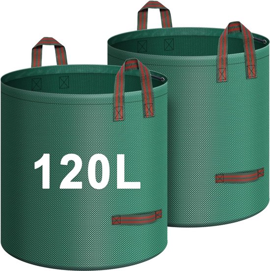 Tuinafvalzak, 2 x 120 liter, zelfstaande tuinzak met 4 handgrepen, robuust en waterdicht, stabiel, robuust en opvouwbaar, grote afvalzak voor gras, bladeren, heg, tuinafval van T