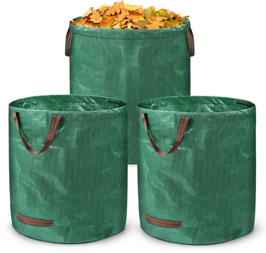 Tuinafvalzak – 3 stuks – Sterke tuinzak met handgrepen – Waterafstotend en inklapbaar – Tuinafvalzakken – 272L van Merkloos	