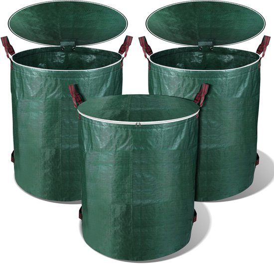 Tuinafvalzak met deksel Set van 6 272 Liter - opvouwbare Tuinzak - Tuinafvalemmer - bladzakken - Zak voor Tuinafval - herbruikbaar - 76 x 67 cm - Groen van Merkloos	
