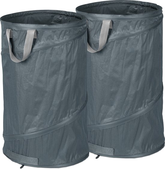 tuinafvalzak pop up - set van 2 - 120 l - 3 handgrepen - uv-bestendig - waterdicht - onkruid - grijs van Merkloos	