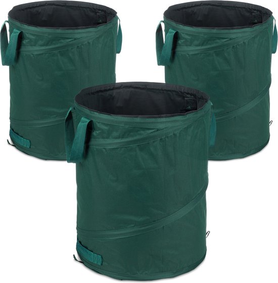 tuinafvalzak pop up - set van 3 - 90 l - opvouwbaar - 3 handvaten - uv-bestendig - waterdicht van Kreator